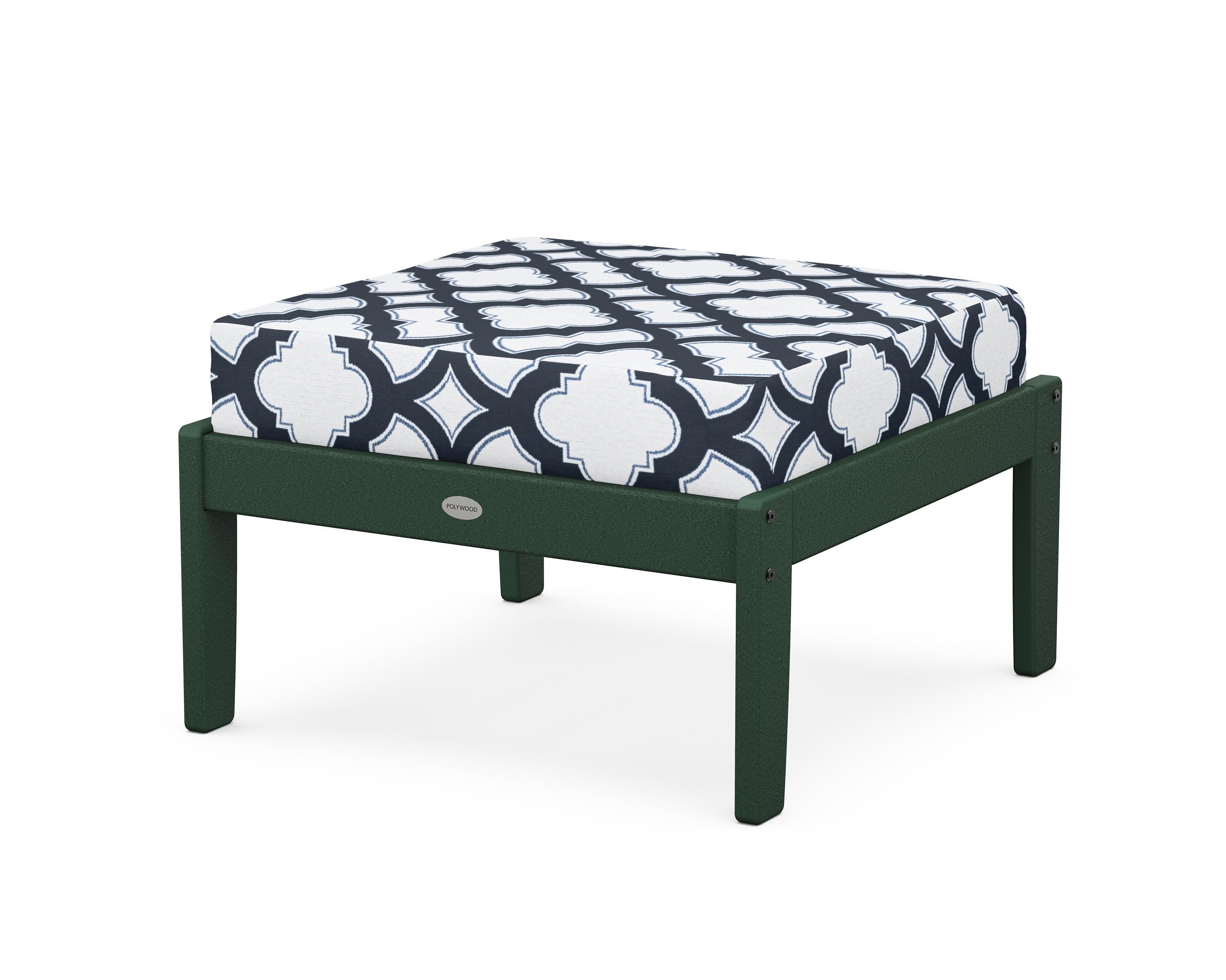 POLYWOOD® Braxton Deep Seating Ottoman in Green / Trellis Marine Indigo