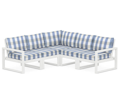 POLYWOOD® EDGE 5-Piece Modular Deep Seating Set in White / Buffalo Plaid Sky Blue