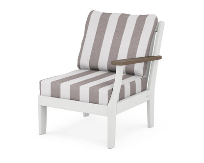 POLYWOOD® Braxton Modular Right Arm Chair in White / Kona / Cabana Stripe Grey Mist