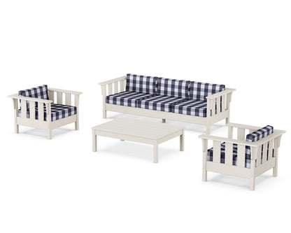 Martha Stewart by POLYWOOD® Acadia 4-Piece Deep Seating Set with Sofa in Sand / Buffalo Plaid Navy