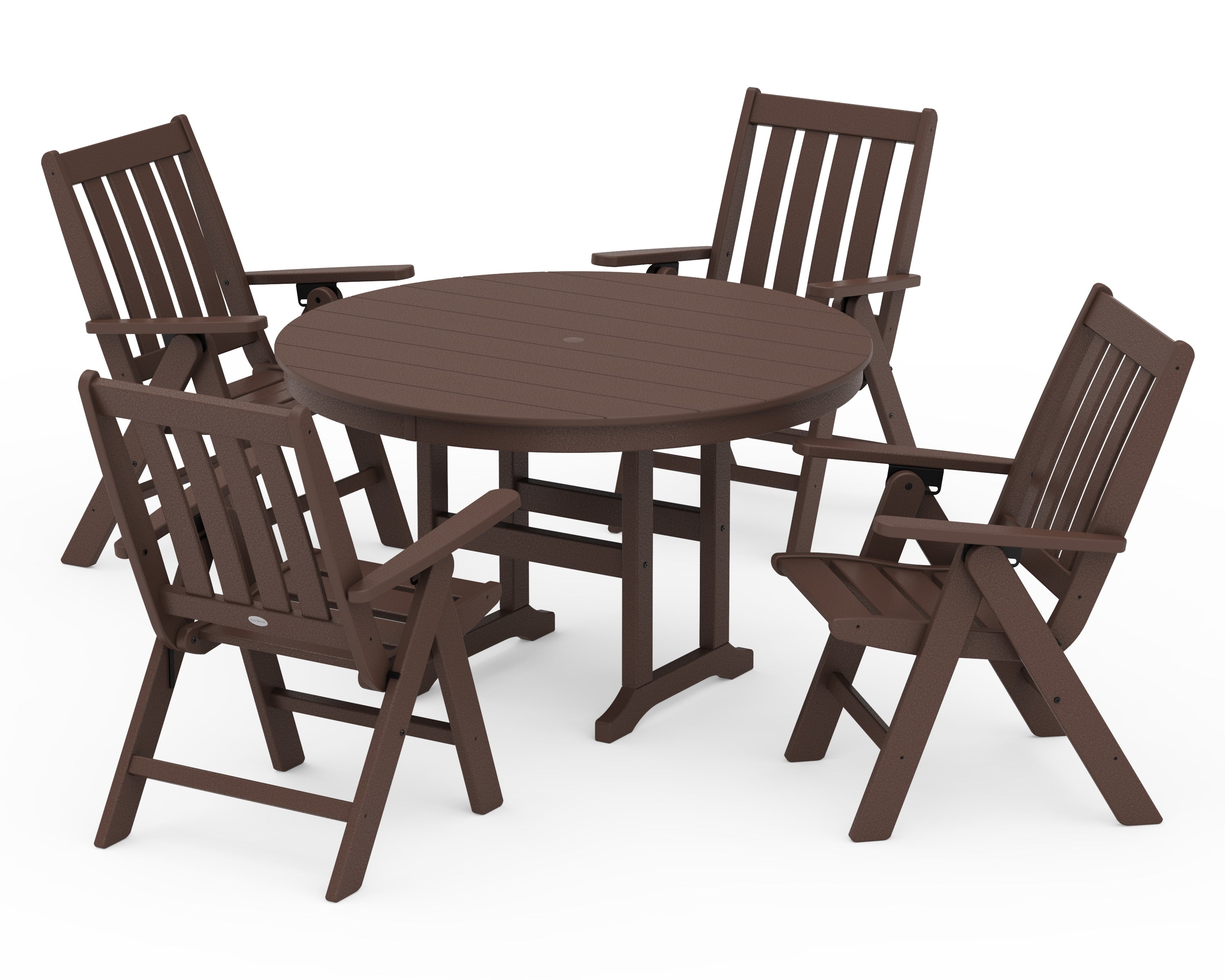POLYWOOD® Vineyard Folding Chair 5-Piece Round Farmhouse Dining Set in Mahogany