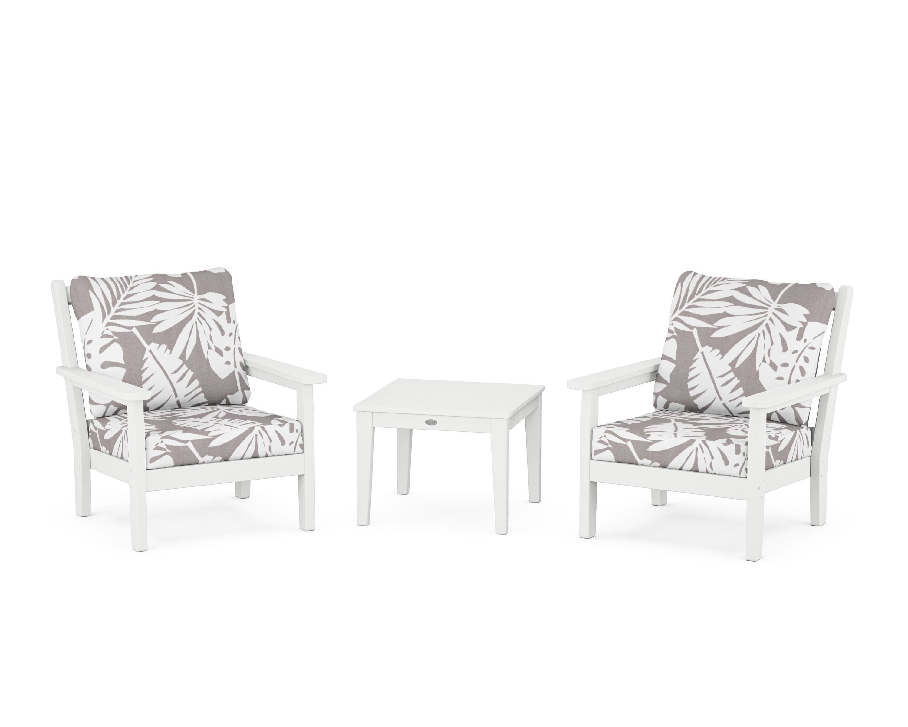 POLYWOOD® Chippendale 3-Piece Deep Seating Set in White / Leaf Grey Mist