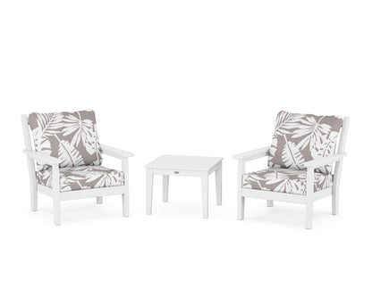 POLYWOOD® Chippendale 3-Piece Deep Seating Set in White / Leaf Grey Mist