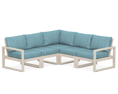 POLYWOOD® EDGE 5-Piece Modular Deep Seating Set in Sand / Lattice Sky Blue