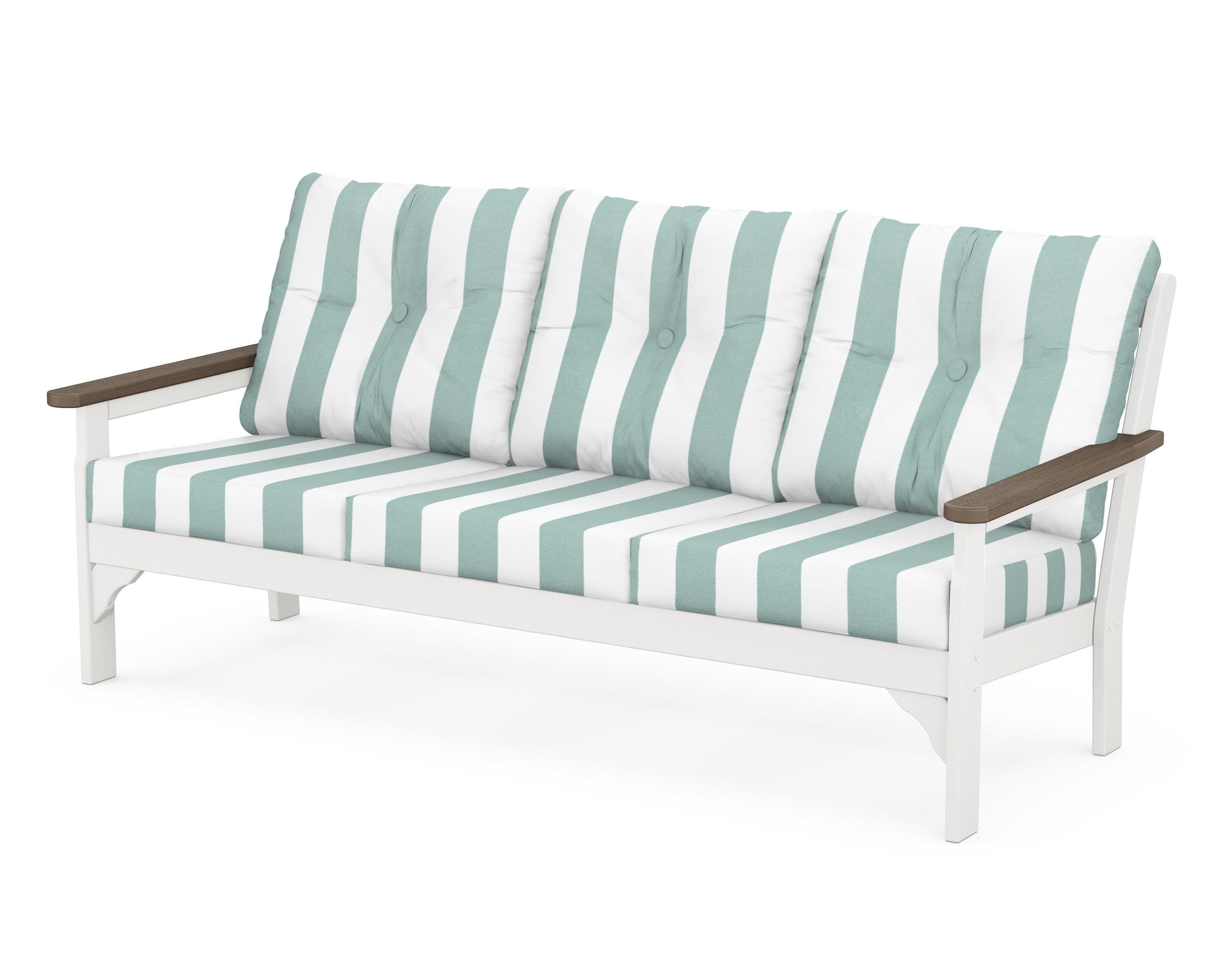 POLYWOOD® Vineyard Deep Seating Sofa in White / Kona / Cabana Stripe Glacier Spa