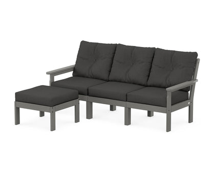 POLYWOOD® Vineyard 4-Piece Sectional with Ottoman in Slate Grey / Spectrum Carbon