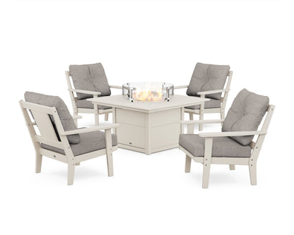 POLYWOOD® Prairie 5-Piece Deep Seating Set with Fire Pit Table in Sand / Weathered Tweed