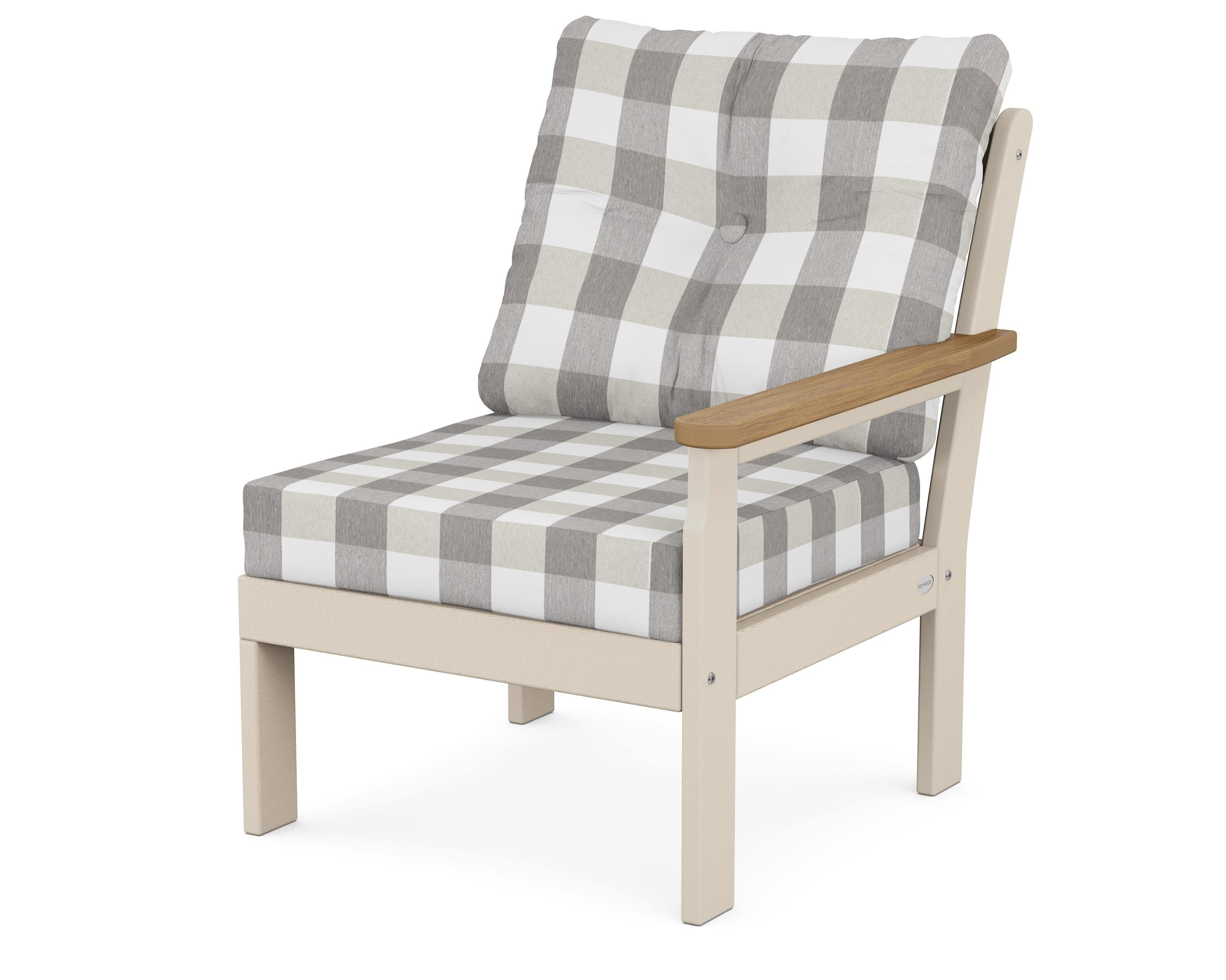 POLYWOOD® Vineyard Modular Right Arm Chair in Sand / Natural / Buffalo Plaid Grey Mist