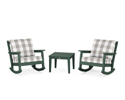 POLYWOOD® Chippendale 3-Piece Deep Seating Rocker Set in Green / Buffalo Plaid Grey Mist