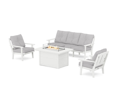 POLYWOOD® Mission Deep Seating Fire Pit Table Set in White / Granite