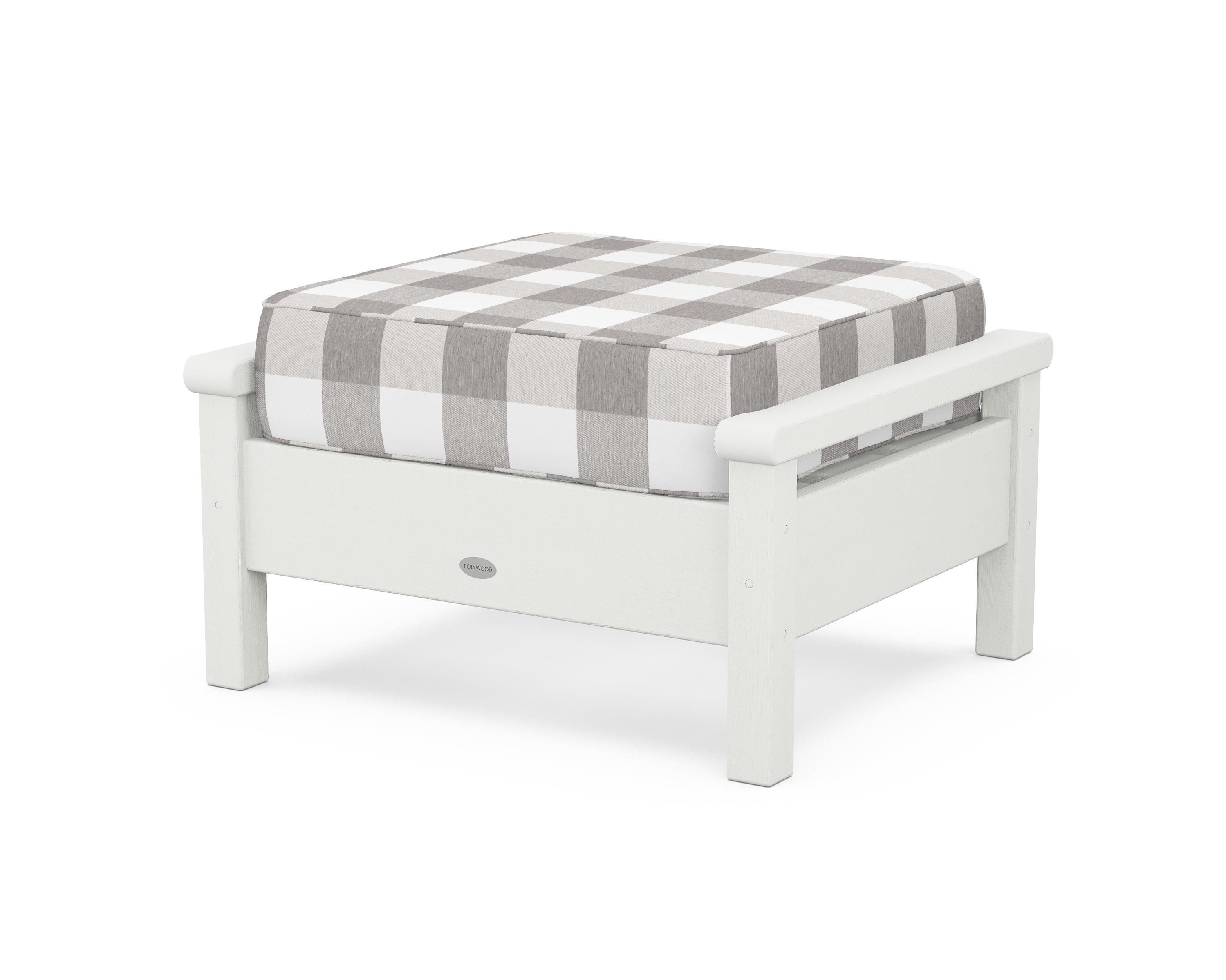 POLYWOOD® Harbour Deep Seating Ottoman in Vintage White / Buffalo Plaid Grey Mist