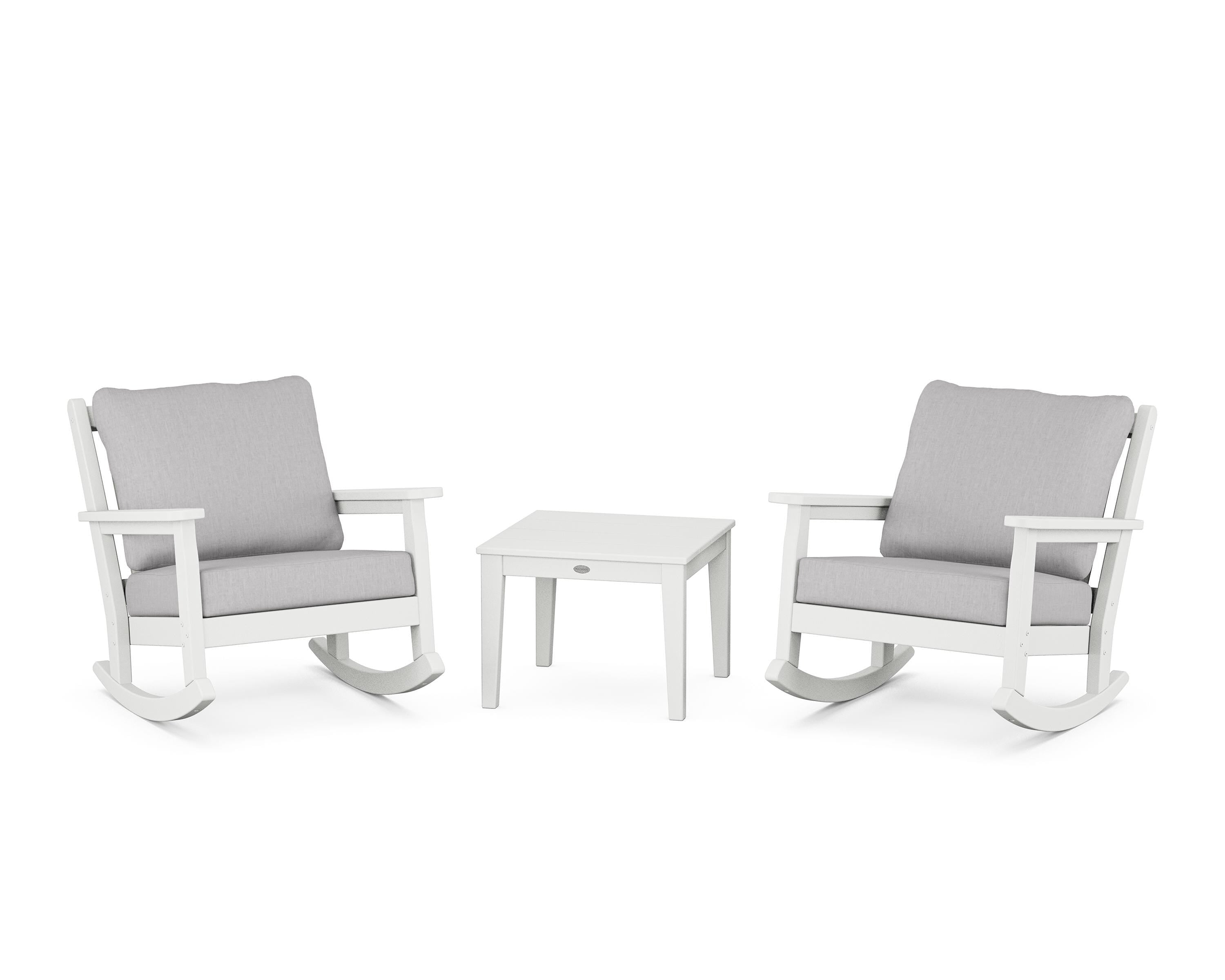 POLYWOOD® Chippendale 3-Piece Deep Seating Rocker Set in White / Granite