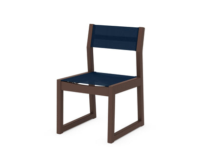 POLYWOOD® EDGE Sling Dining Side Chair in Mahogany / Navy Blue Sling