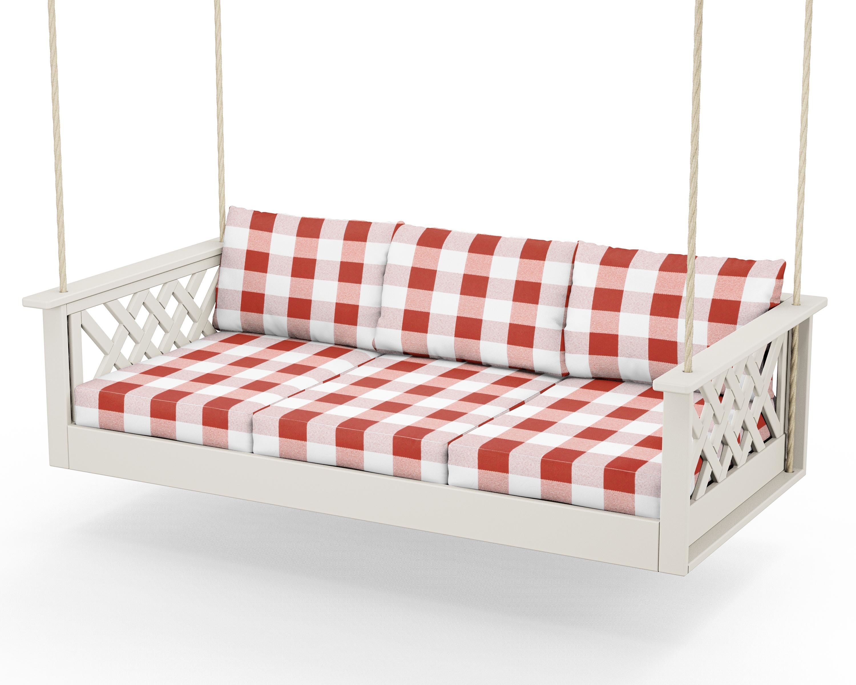 Country Living Wovendale Daybed Swing in Sand / Buffalo Plaid Crimson