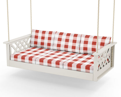 Country Living Wovendale Daybed Swing in Sand / Buffalo Plaid Crimson