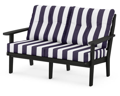 POLYWOOD® Lakeside Deep Seating Loveseat in Black / Cabana Stripe Navy