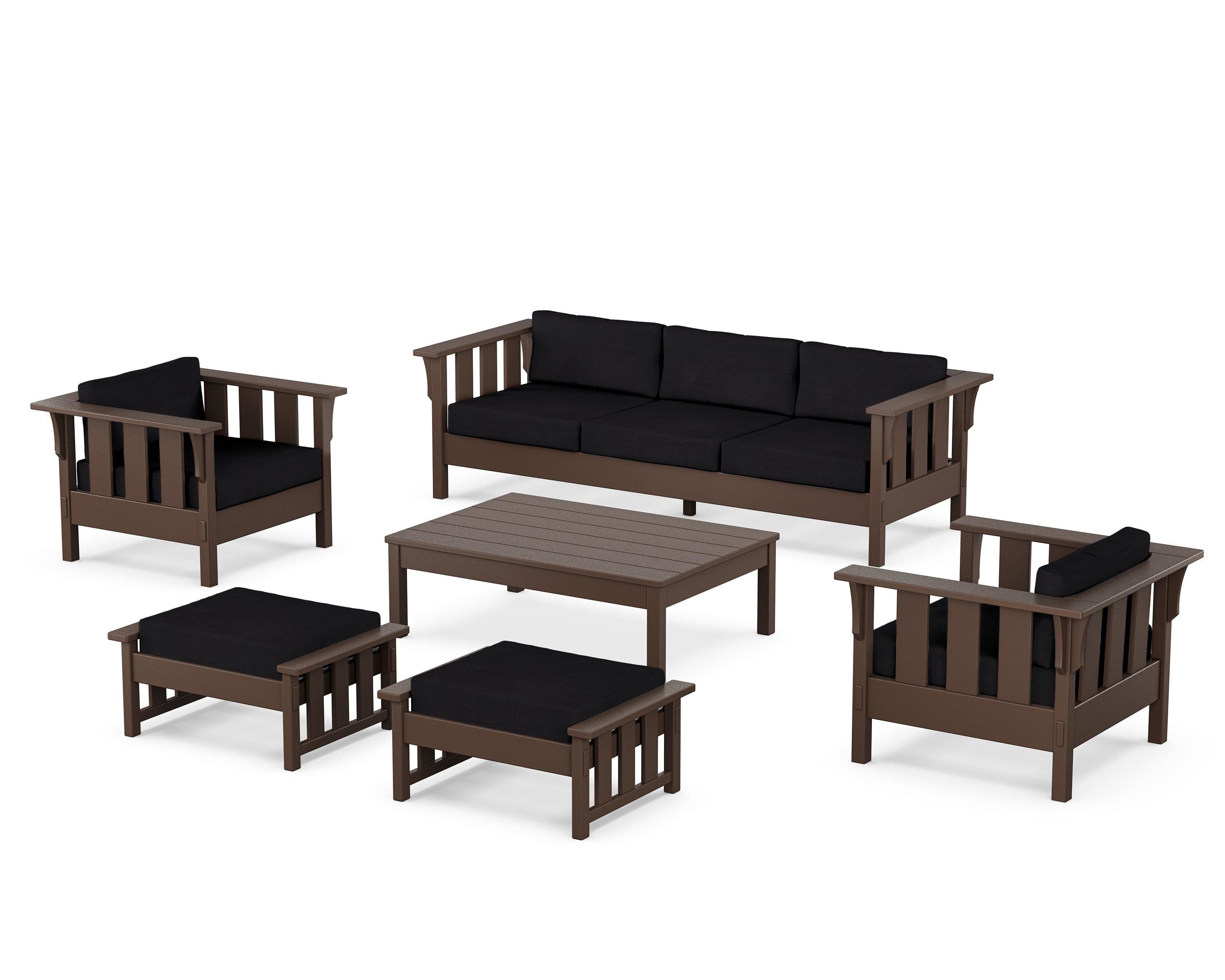 Martha Stewart by POLYWOOD® Acadia 6-Piece Lounge Sofa Set in Mahogany / Midnight Linen