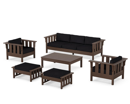 Martha Stewart by POLYWOOD® Acadia 6-Piece Lounge Sofa Set in Mahogany / Midnight Linen