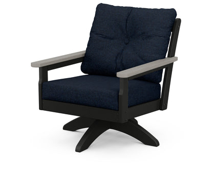 POLYWOOD® Vineyard Deep Seating Swivel Chair in Black / Driftwood / Marine Indigo