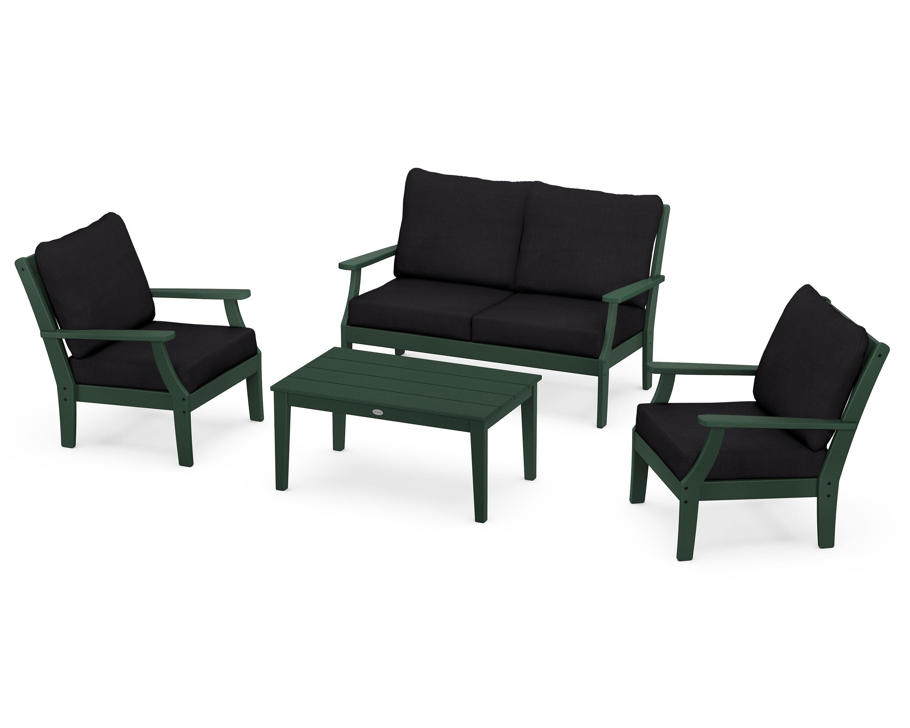 POLYWOOD® Braxton 4-Piece Deep Seating Chair Set in Green / Midnight Linen