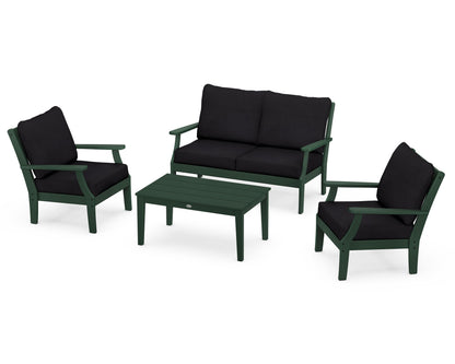 POLYWOOD® Braxton 4-Piece Deep Seating Chair Set in Green / Midnight Linen
