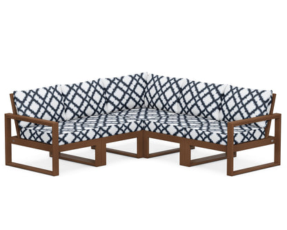 POLYWOOD® EDGE 5-Piece Modular Deep Seating Set in Teak / Trellis Marine Indigo