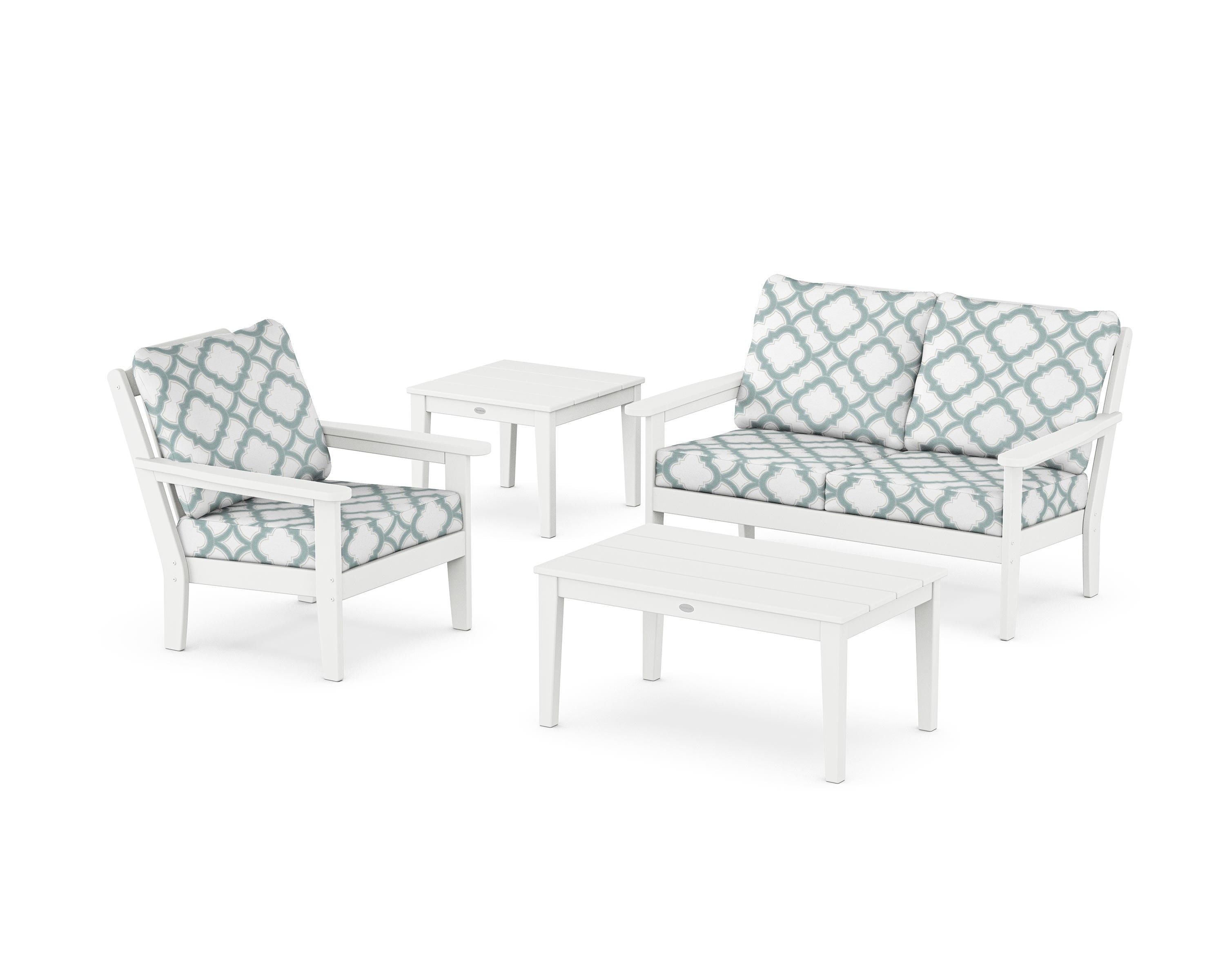 Country Living Wovendale 4-Piece Deep Seating Set in White / Trellis Glacier Spa