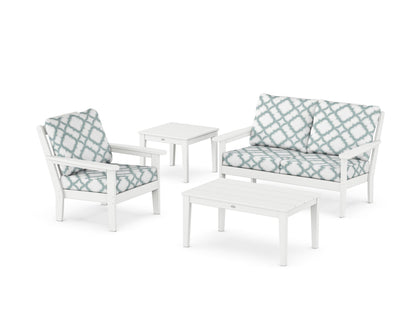 Country Living Wovendale 4-Piece Deep Seating Set in White / Trellis Glacier Spa