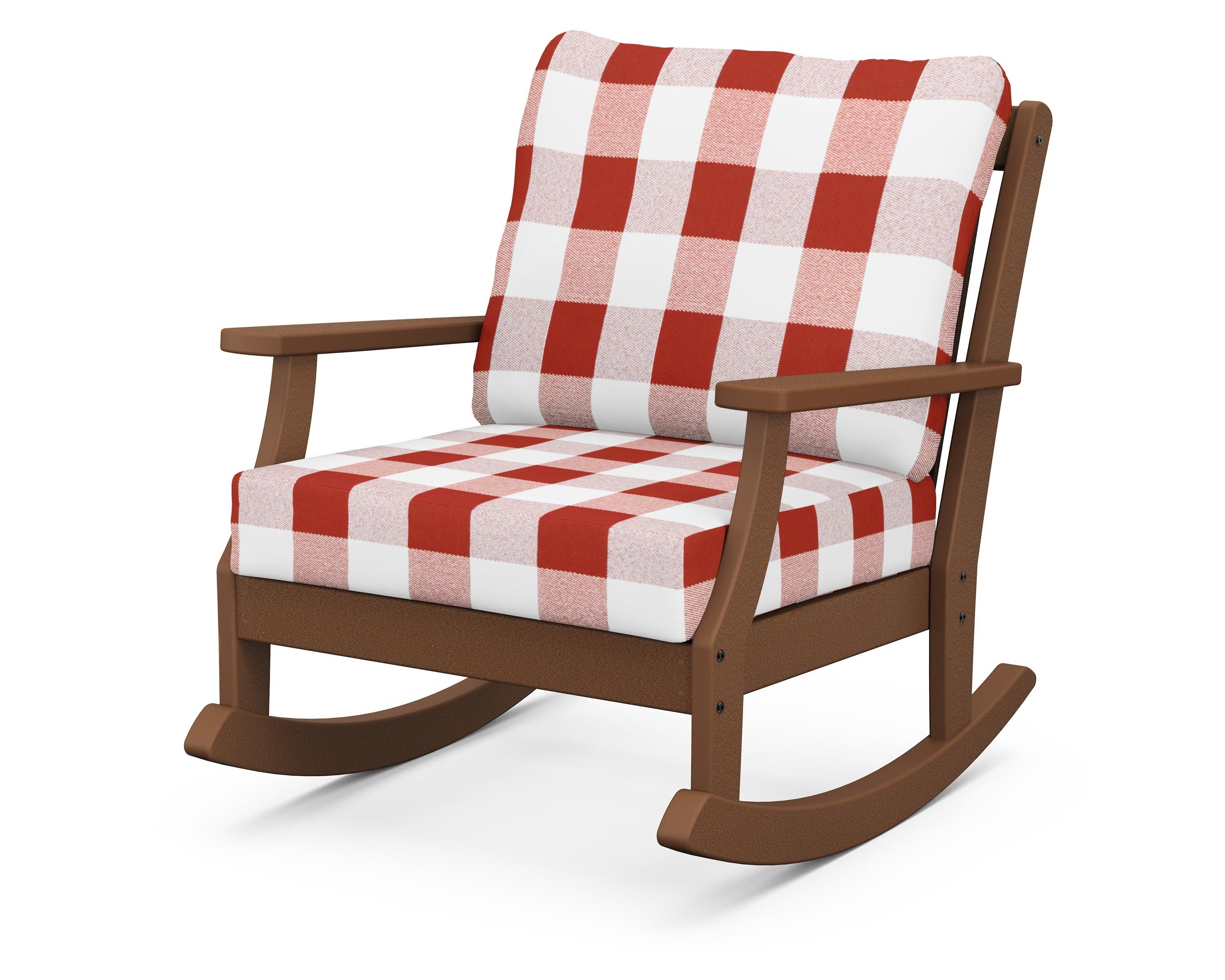 POLYWOOD® Braxton Deep Seating Rocking Chair in Teak / Buffalo Plaid Crimson