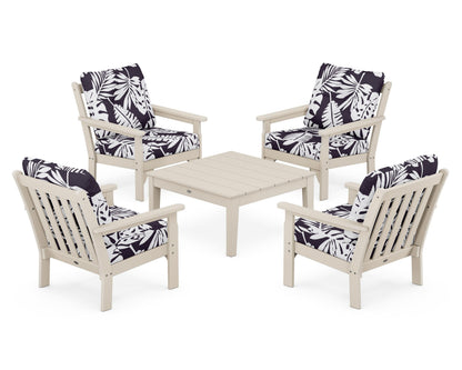 POLYWOOD® Vineyard 5-Piece Deep Seating Conversation Set in Sand / Leaf Navy