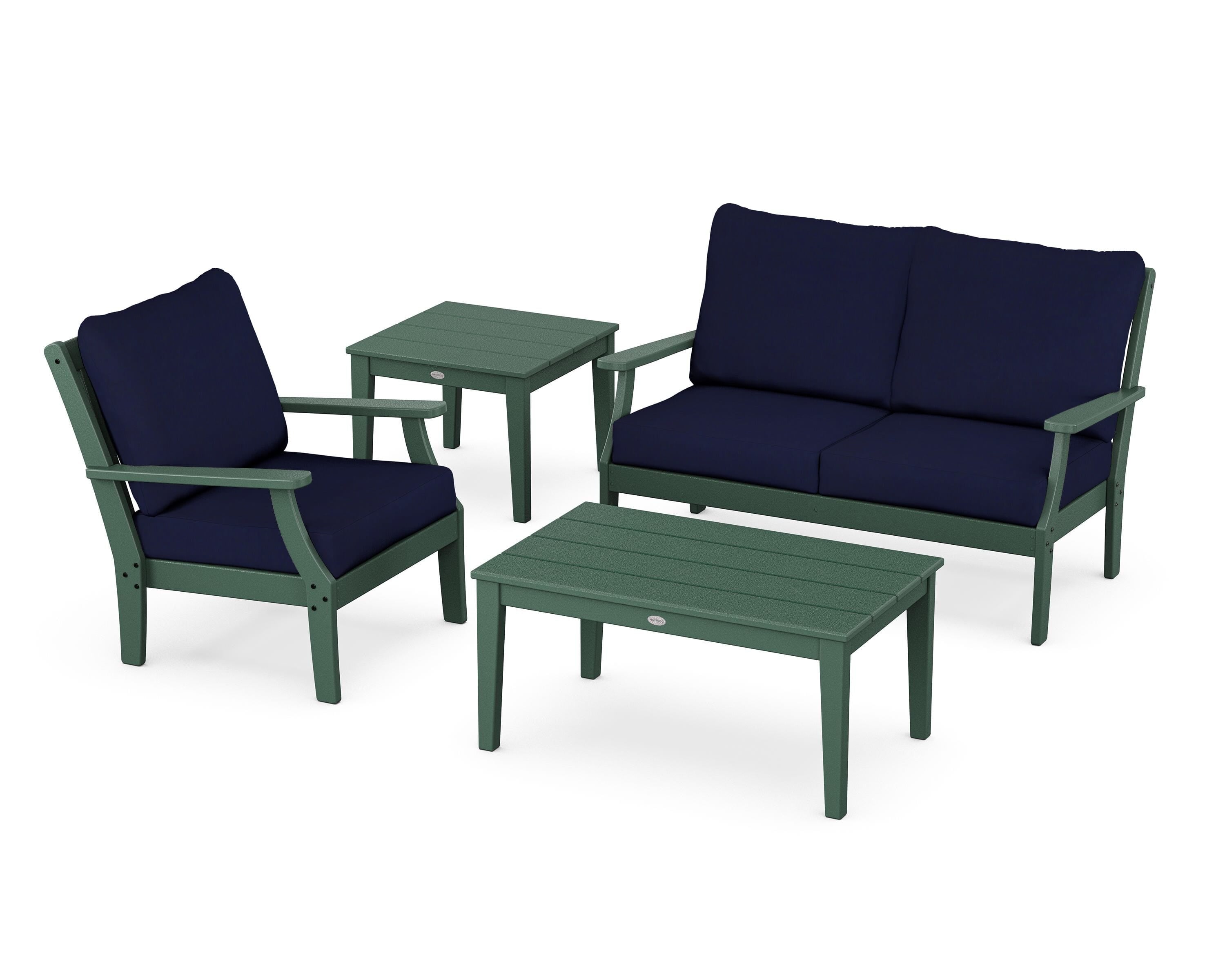 POLYWOOD® Braxton 4-Piece Deep Seating Set in Green / Navy