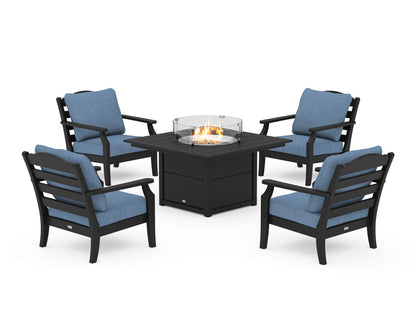 Draper James™ by  POLYWOOD® Savannah 5-Piece Deep Seating Set with Fire Pit Table in Black / Sky Blue