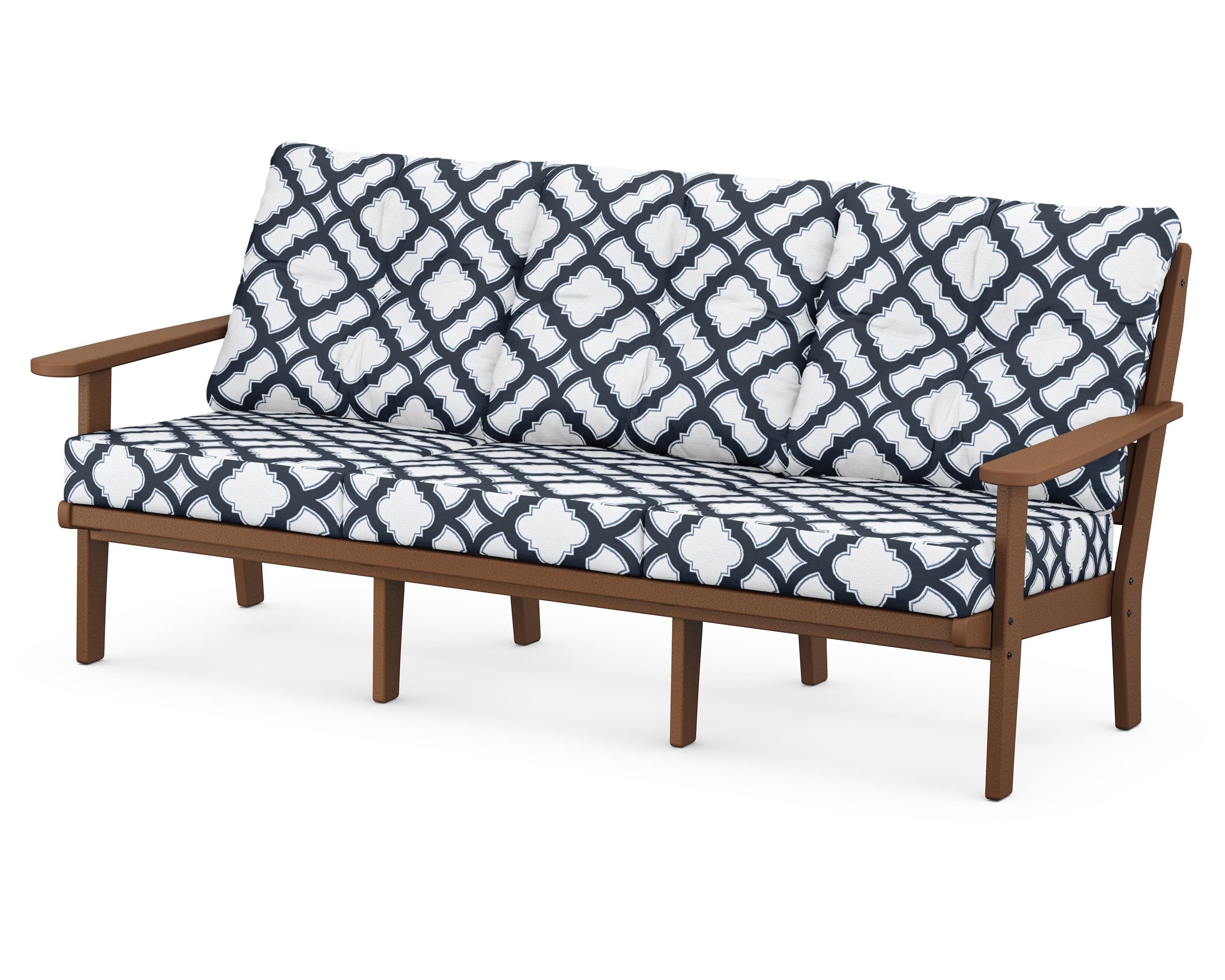 POLYWOOD® Lakeside Deep Seating Sofa in Teak / Trellis Marine Indigo
