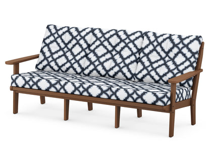 POLYWOOD® Lakeside Deep Seating Sofa in Teak / Trellis Marine Indigo