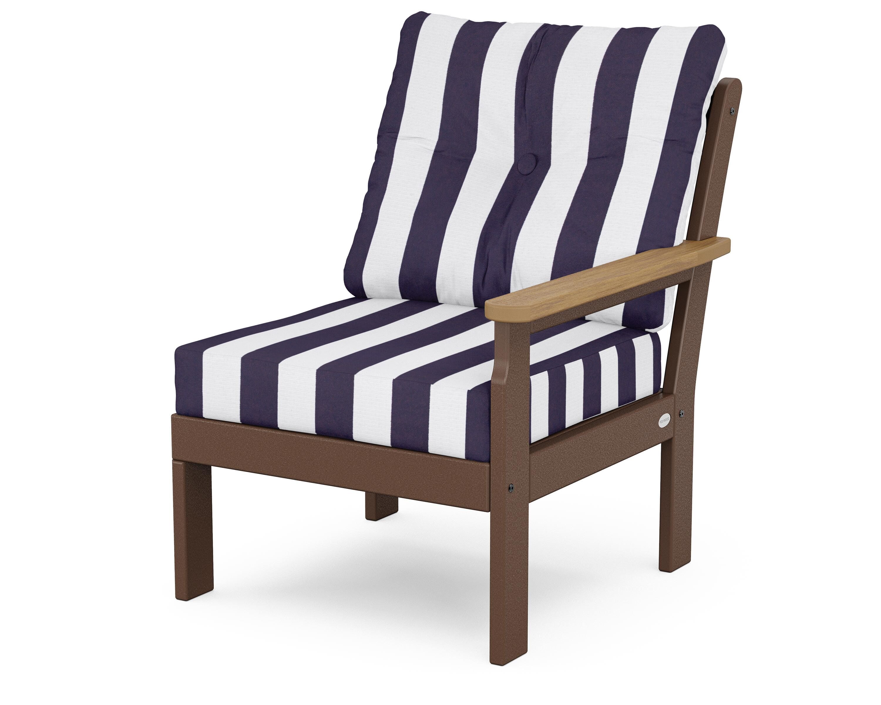 POLYWOOD® Vineyard Modular Right Arm Chair in Mahogany / Natural / Cabana Stripe Navy