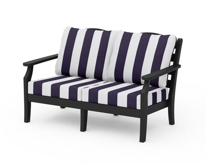 Draper James™ by  POLYWOOD® Savannah Deep Seating Loveseat in Black / Cabana Stripe Navy