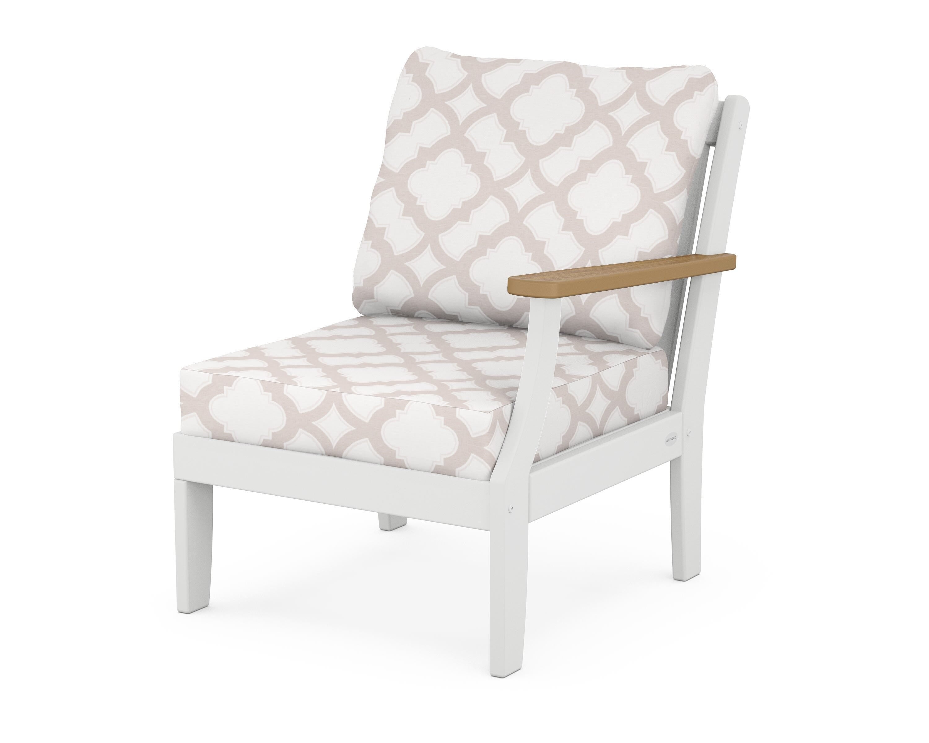 POLYWOOD® Braxton Modular Right Arm Chair in White / Natural / Trellis Dune Burlap