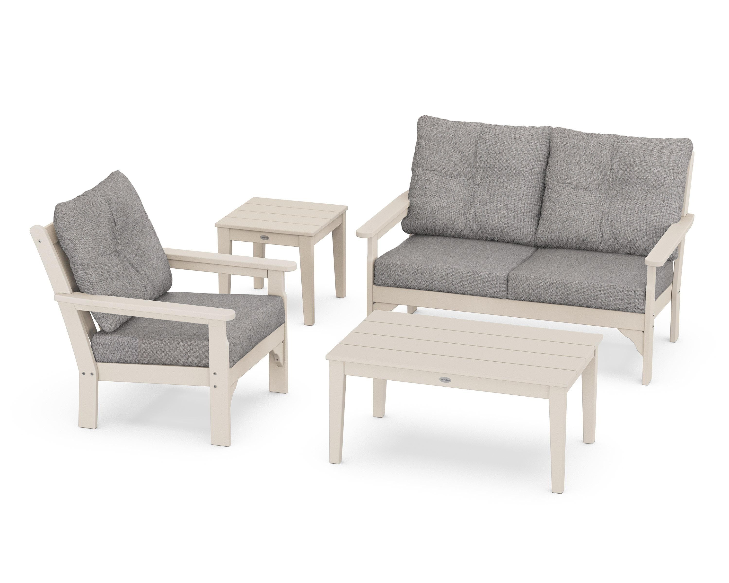 POLYWOOD® Vineyard 4-Piece Deep Seating Set in Sand / Grey Mist