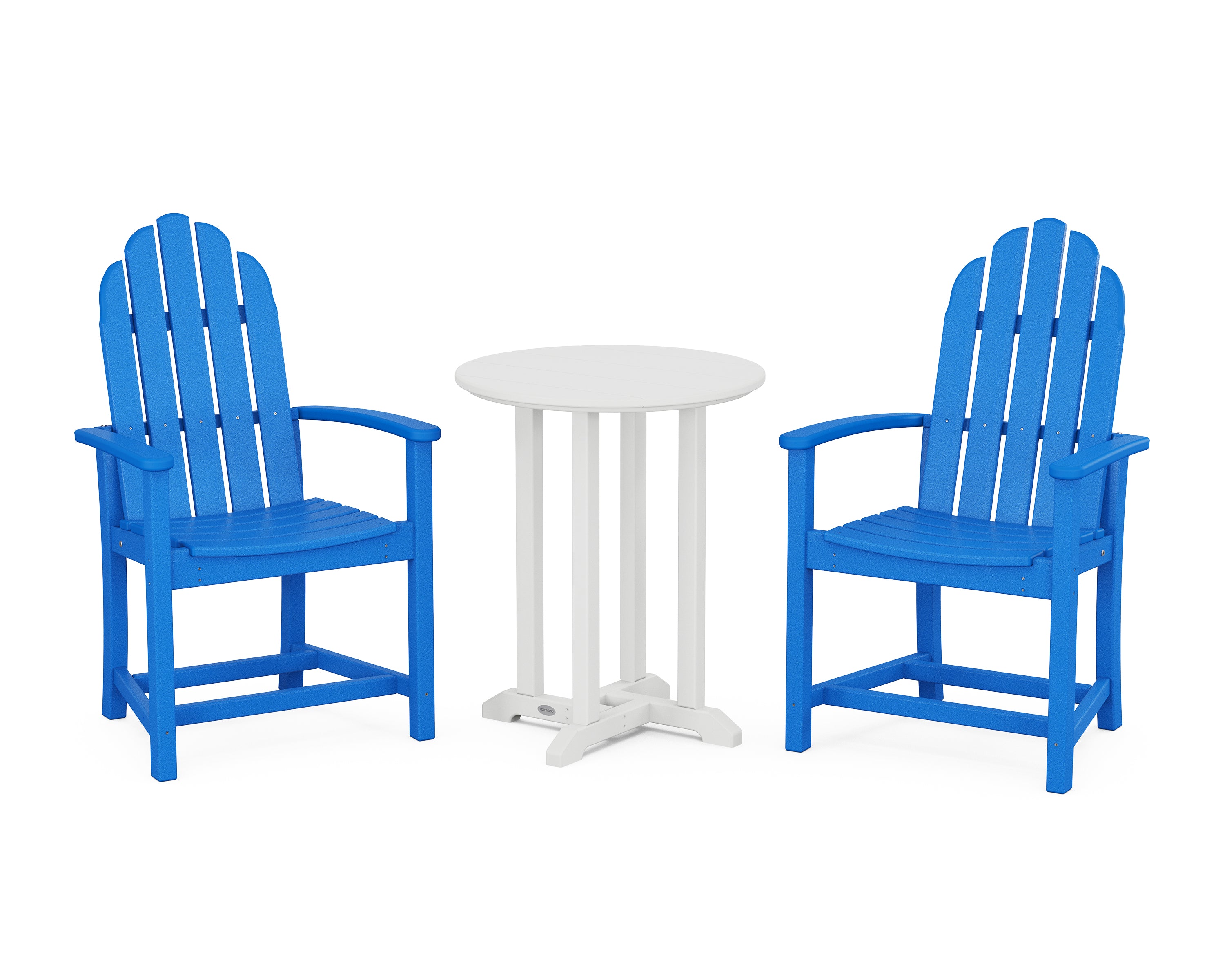 POLYWOOD® Classic Adirondack 3-Piece Round Bistro Dining Set in Pacific Blue / White