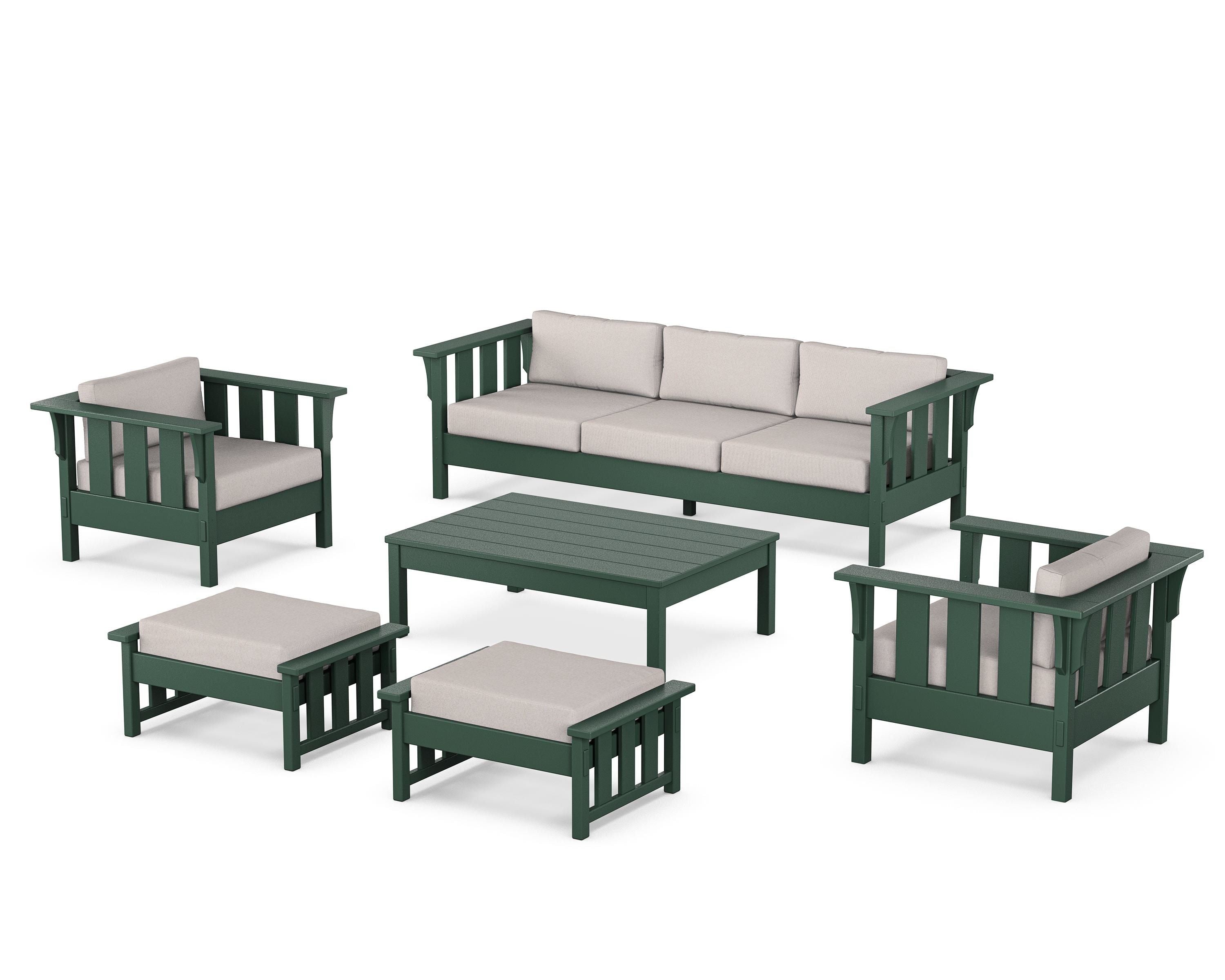 Martha Stewart by POLYWOOD® Acadia 6-Piece Lounge Sofa Set in Green / Dune Burlap