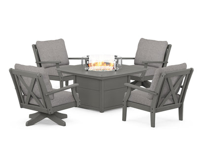 POLYWOOD® Braxton 5-Piece Deep Seating Set with Fire Table in Slate Grey / Grey Mist