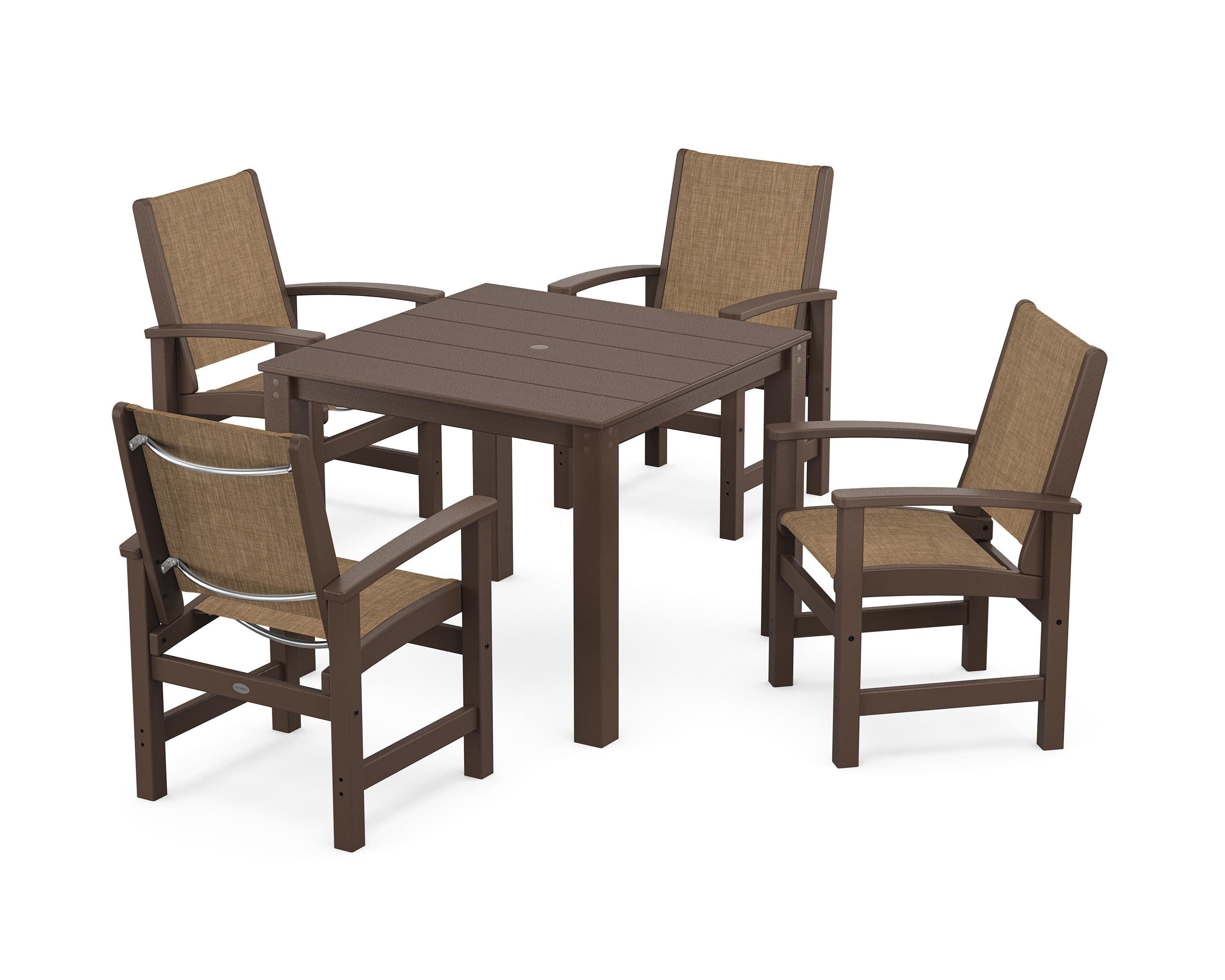 POLYWOOD® Coastal 5-Piece Parsons Dining Set in Mahogany / Burlap Sling