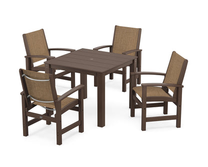 POLYWOOD® Coastal 5-Piece Parsons Dining Set in Mahogany / Burlap Sling