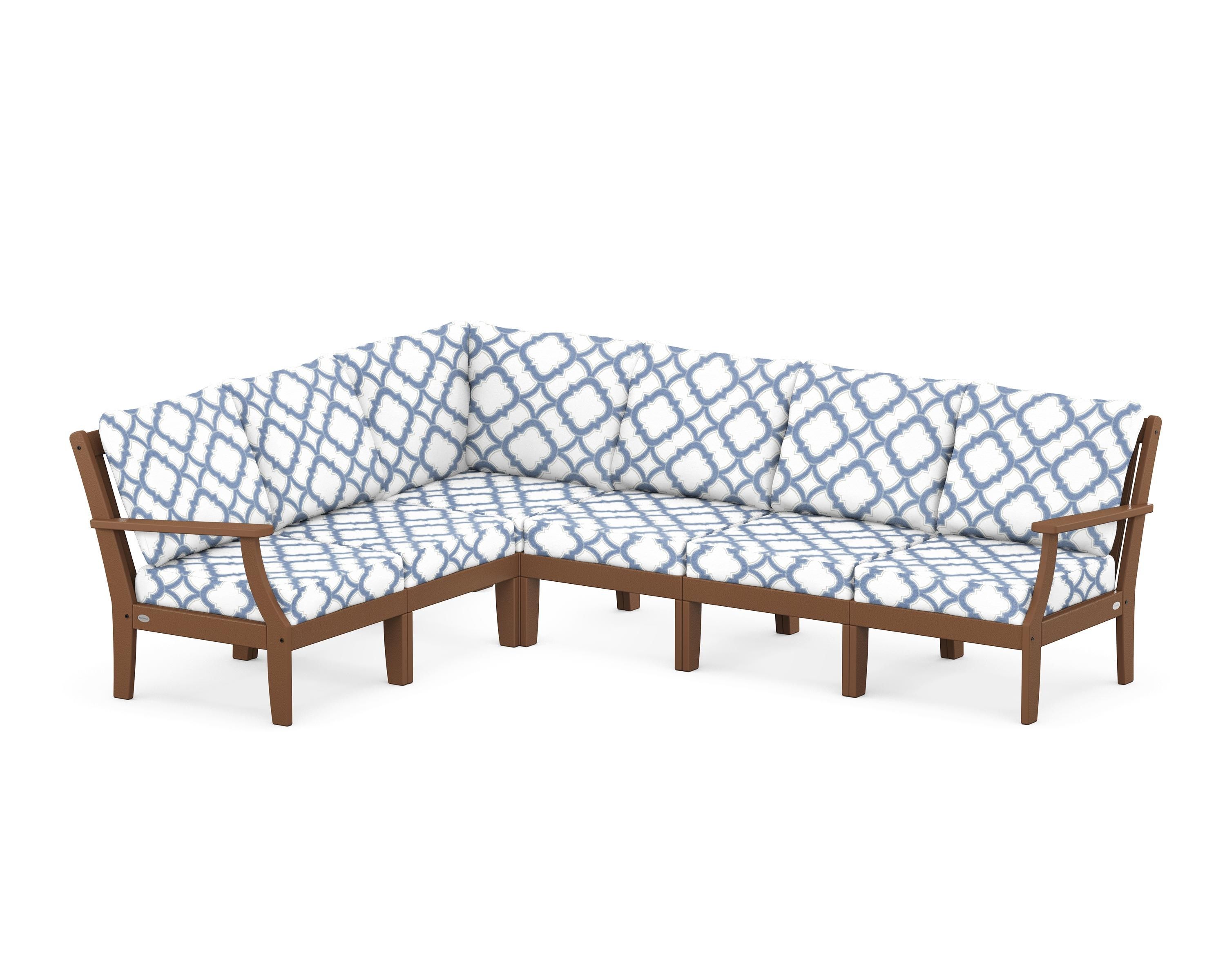 POLYWOOD® Braxton Modular 6-Piece Deep Seating Set in Teak / Trellis Sky Blue