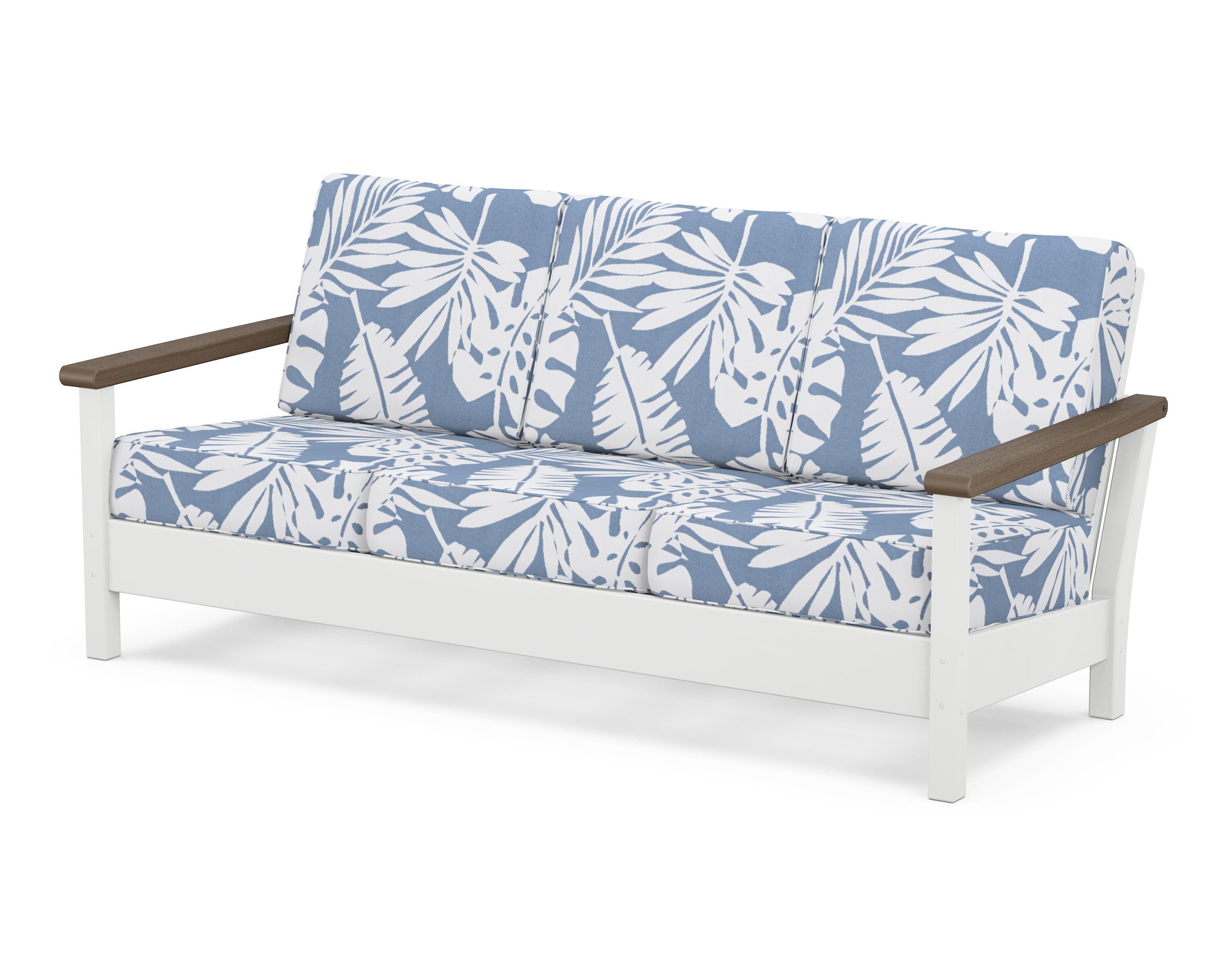 POLYWOOD® Harbour Deep Seating Sofa in White / Kona / Leaf Sky Blue