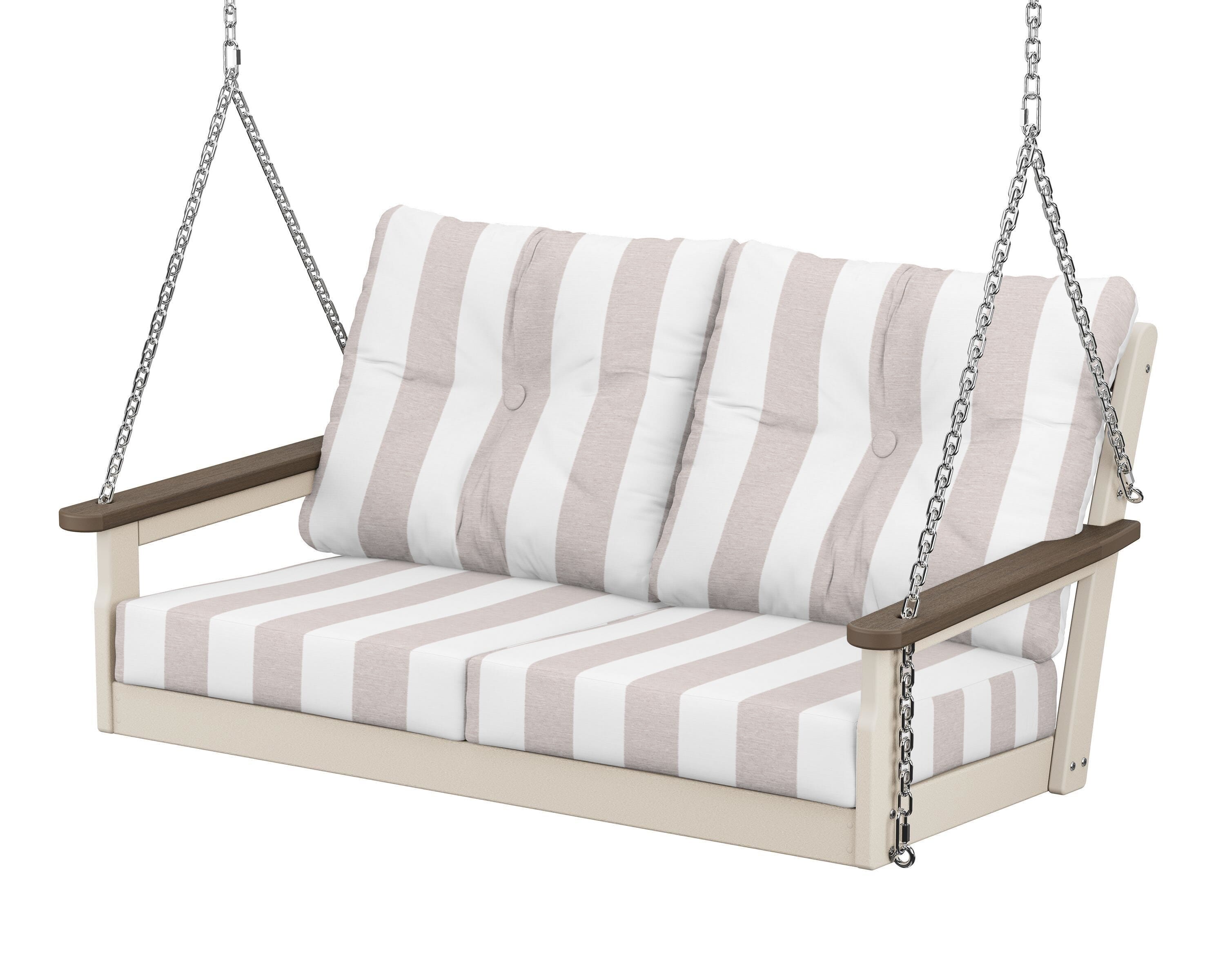 POLYWOOD® Vineyard Deep Seating Swing in Sand / Kona / Cabana Stripe Dune Burlap