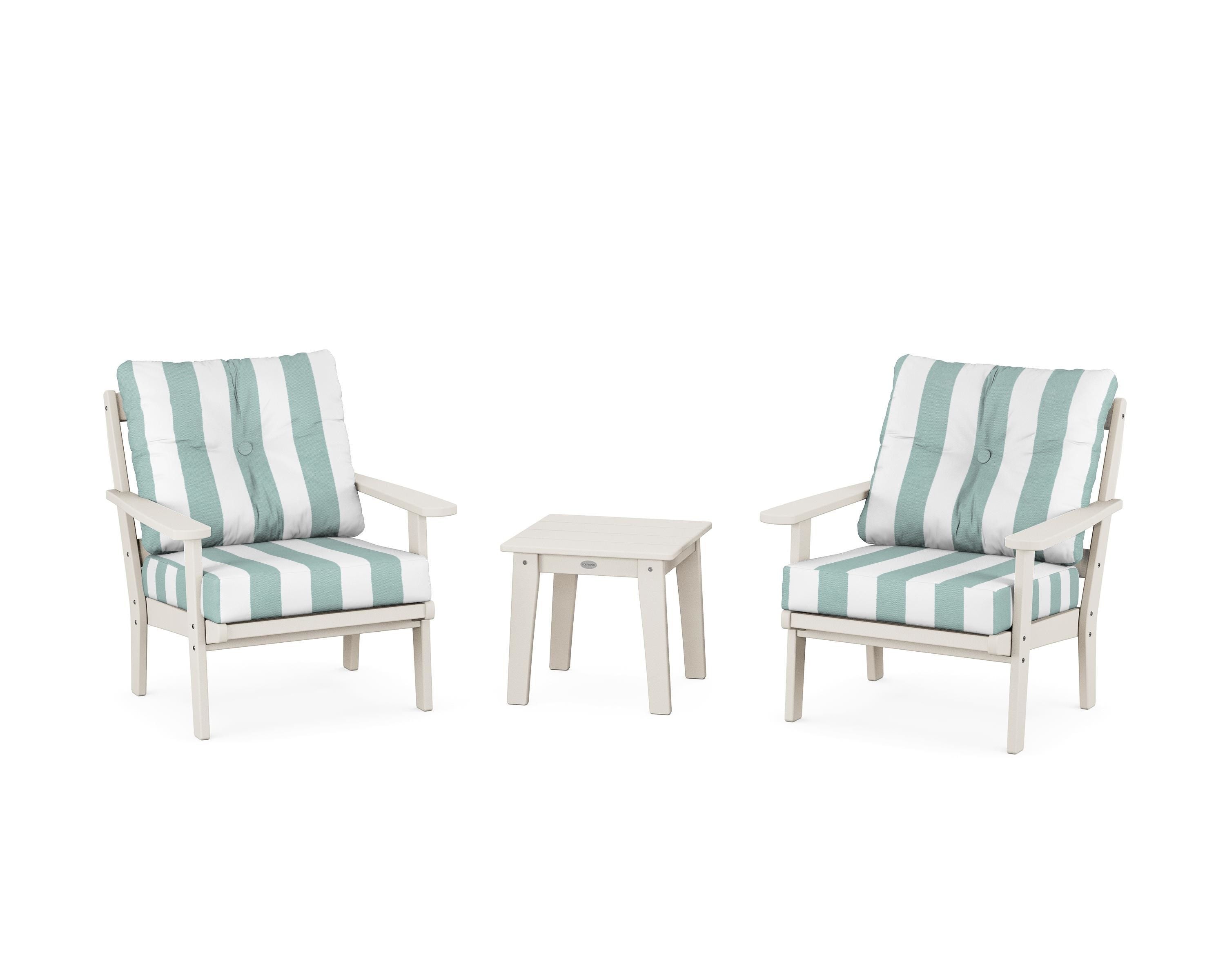 POLYWOOD® Mission 3-Piece Deep Seating Set in Sand / Cabana Stripe Glacier Spa