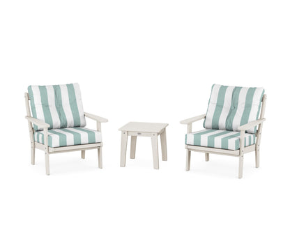 POLYWOOD® Mission 3-Piece Deep Seating Set in Sand / Cabana Stripe Glacier Spa