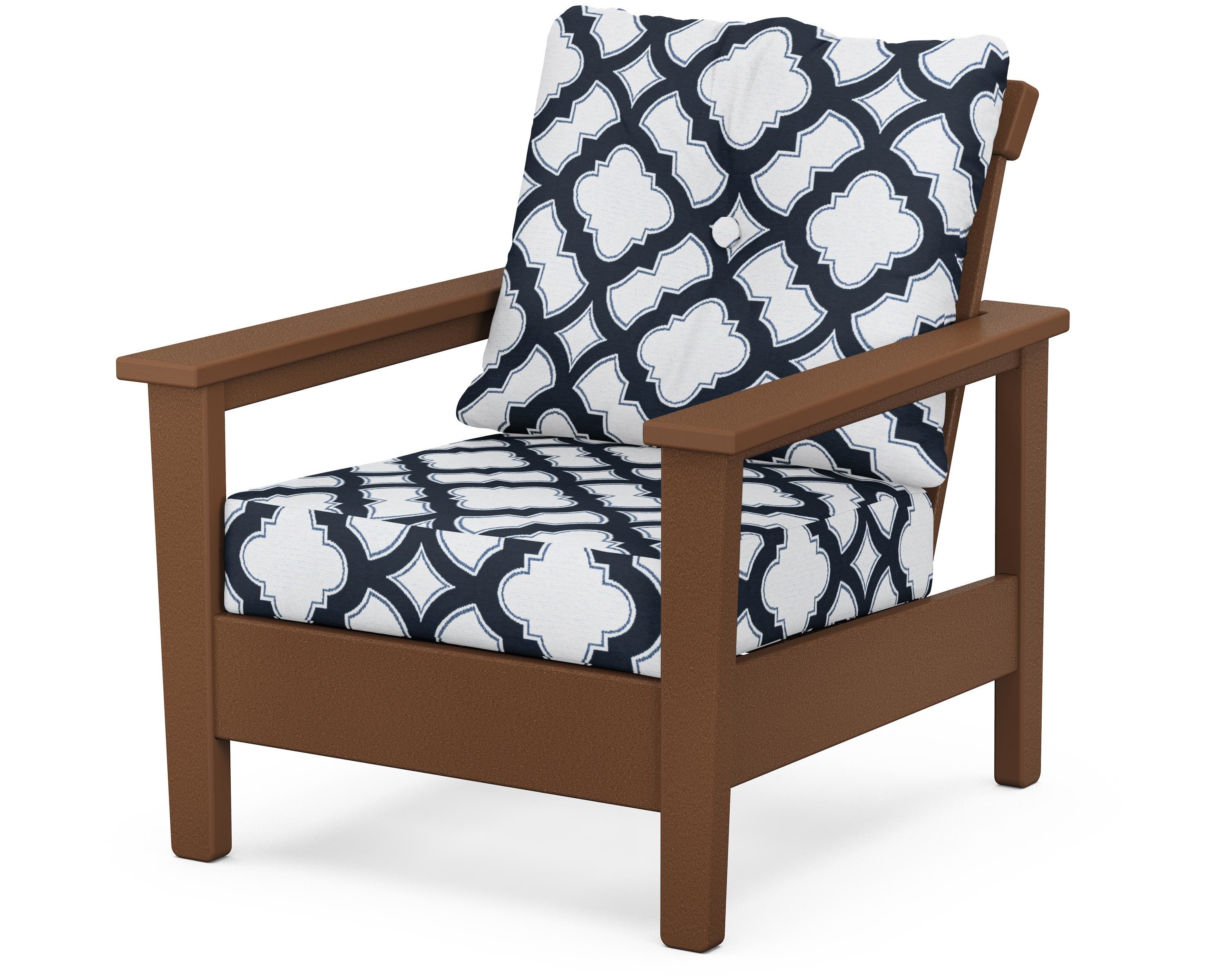 POLYWOOD® Prescott Deep Seating Chair in Teak / Trellis Marine Indigo