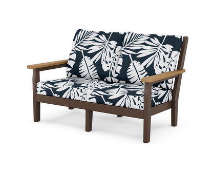 POLYWOOD® Chippendale Deep Seating Loveseat in Mahogany / Natural / Leaf Marine Indigo